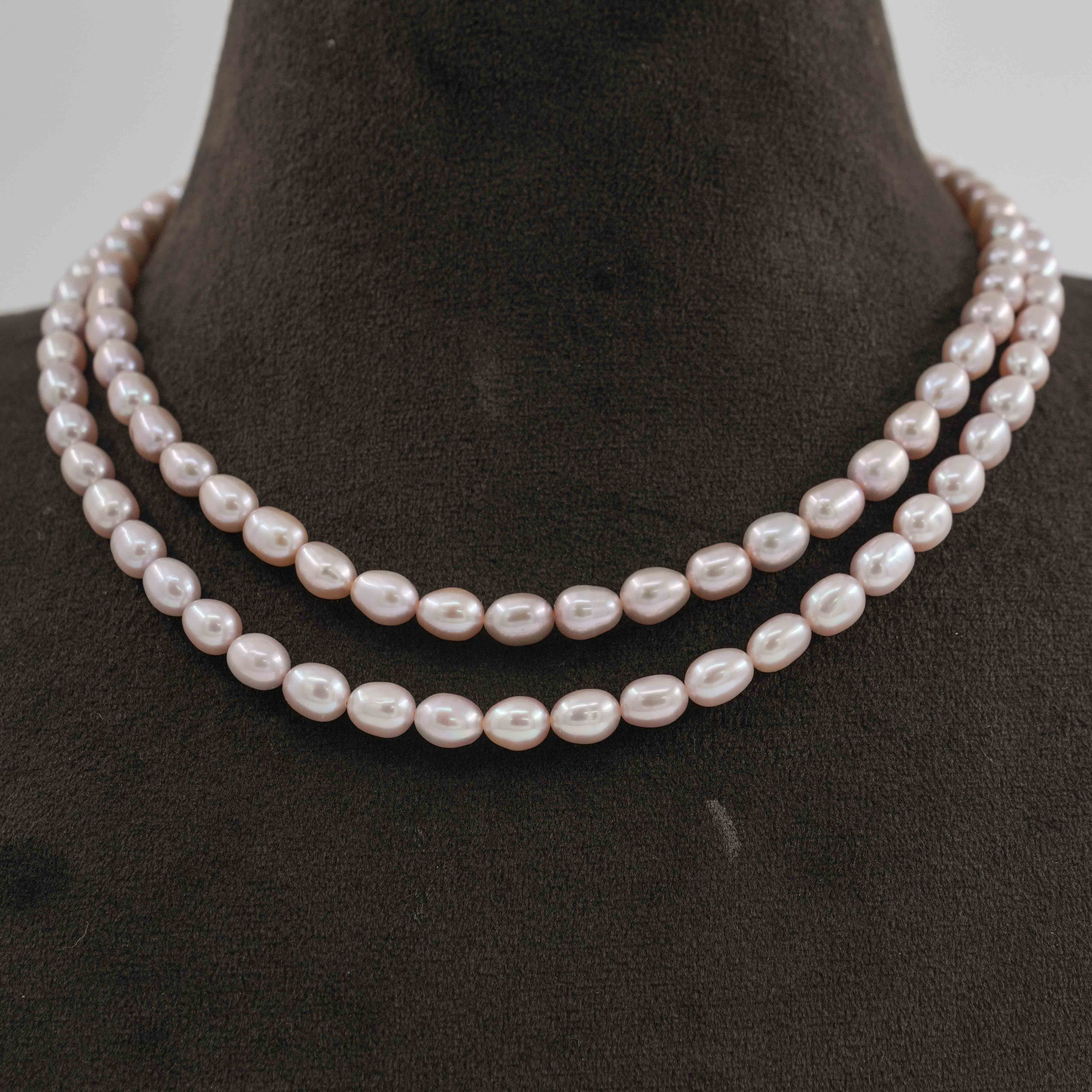 The Pearl Atelier by Kabra Pearls - Pink Rice Two Layered Necklace